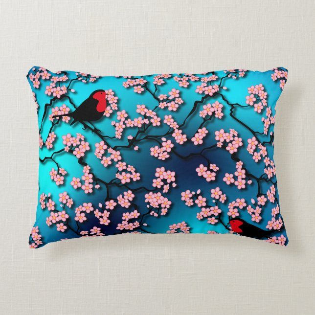 Coussins Décoratifs Bleu Ciel Cerisier Fleur (Devant)