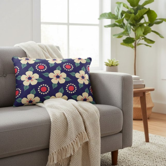 Coussins Décoratifs Bleu de marine avec fleurs de crème (Créateur téléchargé)