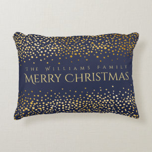 Coussins Décoratifs Bleu de monogramme de Joyeux Noël de confettis