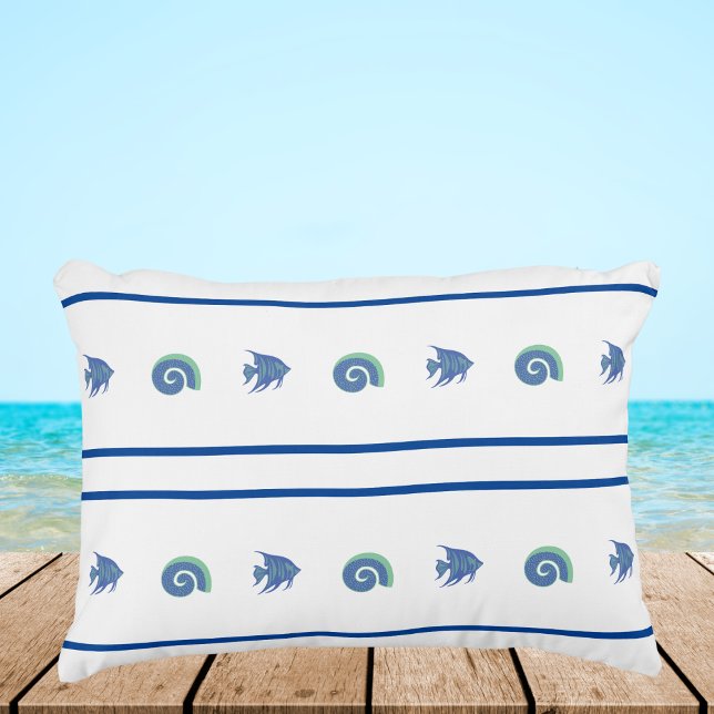 Coussins Décoratifs Bleu et blanc chic Coques de mer et poissons (Créateur téléchargé)