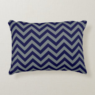Coussins Décoratifs Bleu marine, Grand motif Chevron ZigZag Charbon