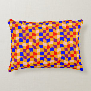 Coussins Décoratifs bleu rétro rouge violet orange à damiers blanc
