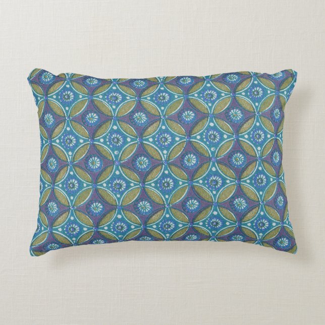 Coussins Décoratifs Bleu vert Rustique Boho Motif circulaire géométriq (Devant)