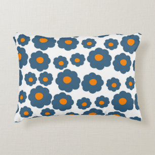 Coussins Décoratifs Bleu Whimsical & Orange Floral Retro, Gai