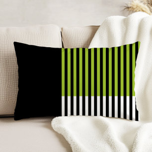 Coussins Décoratifs Bloc de couleur moderne Chaux rayées Vert noir bla