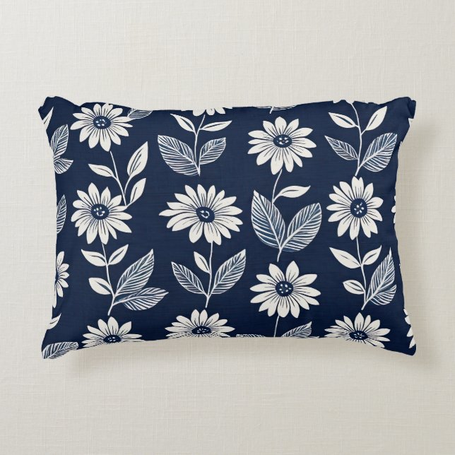 Coussins Décoratifs Bloc imprimé boho floral bleu et blanc (Devant)