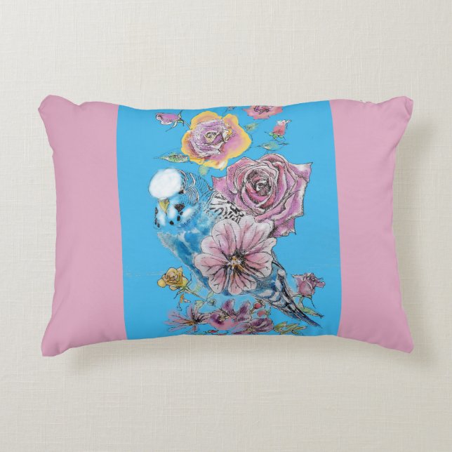 Coussins Décoratifs Blue Budgie Cute Whimsical Rose Blue Girls Baby (Devant)