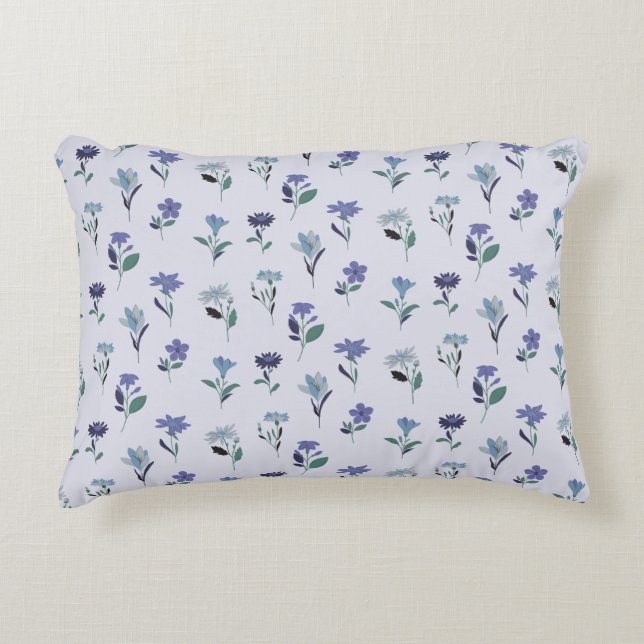 Coussins Décoratifs Blue Floral Pattern Pillow Elegant Botanical Decor (Devant)