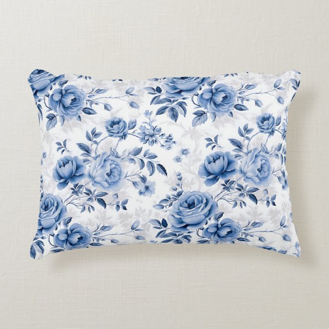 Coussins Décoratifs Blue Floral Rose Pattern Throw Pillow (Devant)