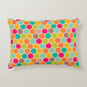 Coussins Décoratifs Blue Green Orange honeycomb hexagone rétro