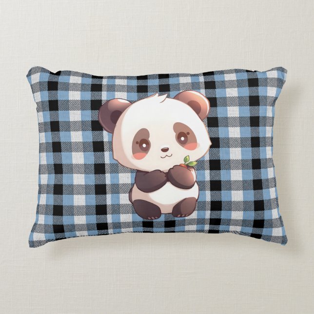 Coussins Décoratifs Blue Plaid Panda Accent Pillow (Devant)