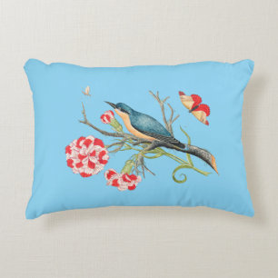 Coussins Décoratifs Bluebird sur les oeillets, illustration vintage,