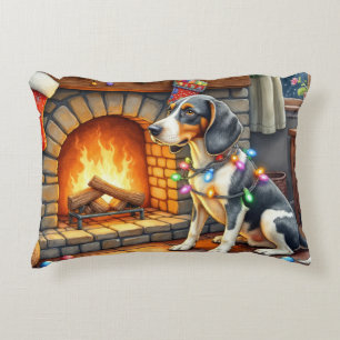 Coussins Décoratifs Bluetick Coonhound Cheminée avec Lumières de Noël