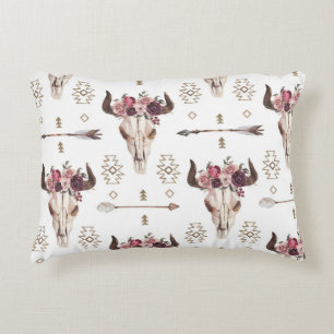 Coussins Décoratifs Boho aquarelle : flèches, motif crâne.