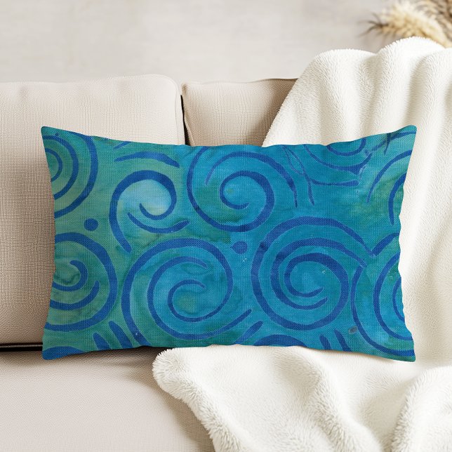 Coussins Décoratifs Boho Batik Blue Green Spirals Pattern (Créateur téléchargé)