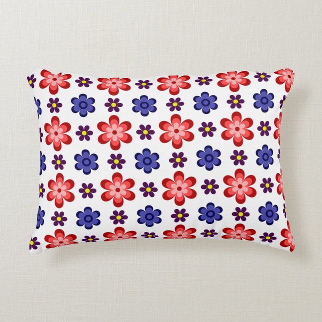Coussins Décoratifs Boho Blue Purple Red Flowers Accent Pillow (Devant)