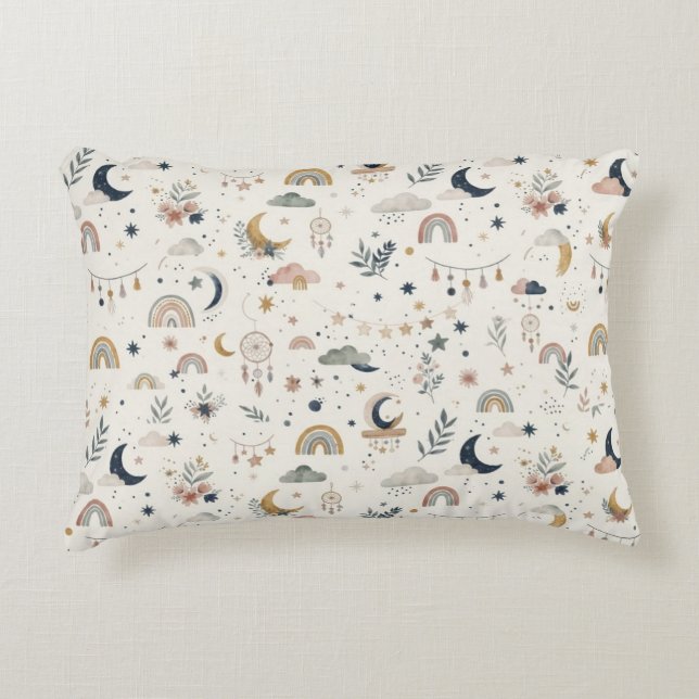 Coussins Décoratifs Boho Celestial Nursery | Lune et Étoiles Neutres (Devant)