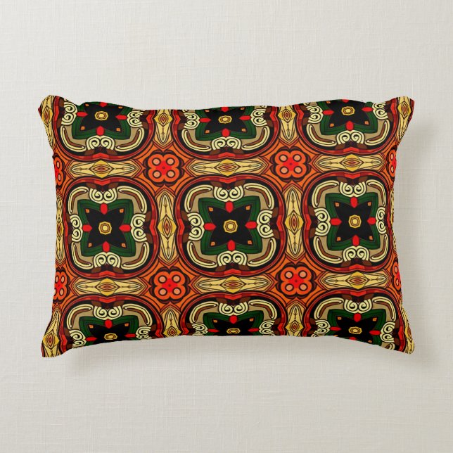 Coussins Décoratifs Boho motif riche rouge, jaune et beige (Devant)