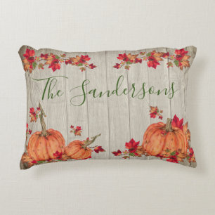Coussins Décoratifs Bois Gris Rustique Automne Citrouilles Feuilles D'