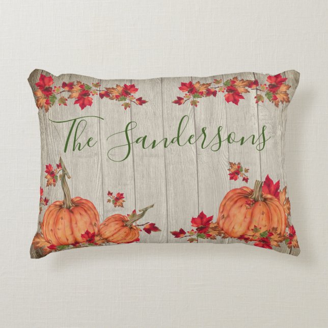 Coussins Décoratifs Bois Gris Rustique Automne Citrouilles Feuilles D' (Devant)