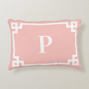 Coussins Décoratifs Bordure de clé grecque en corail clair et blanc av