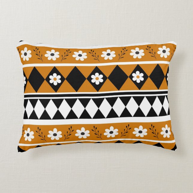 Coussins Décoratifs Bordure Fleur Diamant Boho Motif Floral (Devant)