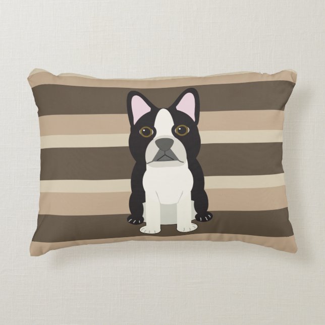 Coussins Décoratifs Boston Terrier Neutre rayé  (Devant)