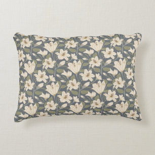 Coussins Décoratifs Botanique Bleu Gris Beige Lily Motif Floral