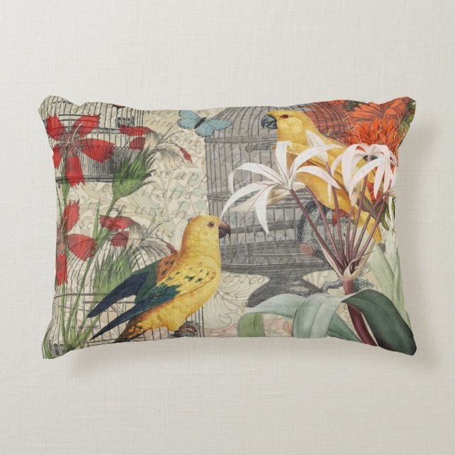 Coussins Décoratifs Botanique Vintage Oiseaux Nature Tropical Antique  (Devant)