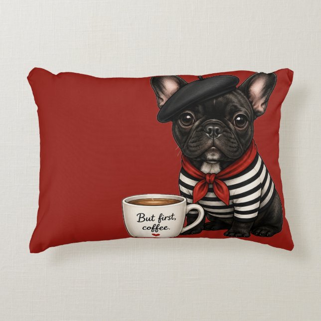 Coussins Décoratifs Bouledogue français avec café (Devant)