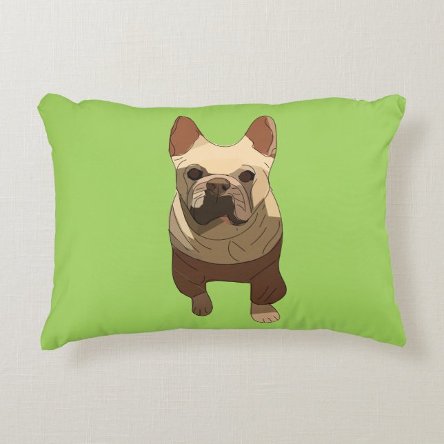 Coussins Décoratifs Bouledogue Français, Vert Citron (Devant)