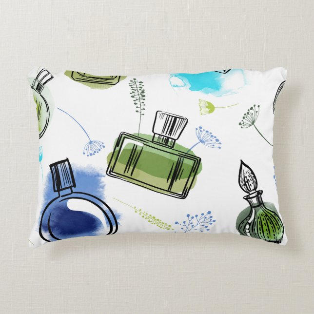 Coussins Décoratifs Bouteille de parfum motif sans soudure et texte aq (Devant)