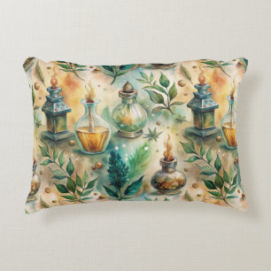 Coussins Décoratifs Bouteilles de potion antiques vert ambre botanique