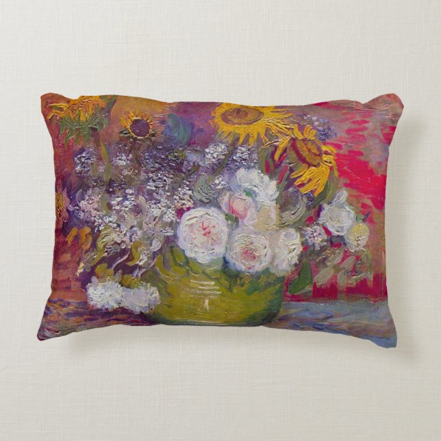 Coussins Décoratifs Bowl avec des tournesols et des Roses par Vincent  (Dos)