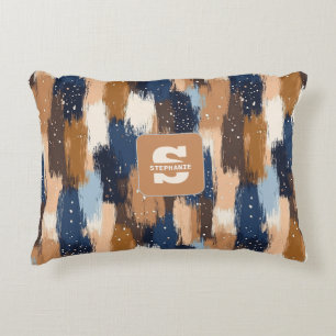 Coussins Décoratifs Brosses Abstraites en bleu, blanc et Brown (2)
