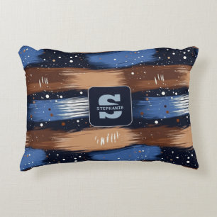 Coussins Décoratifs Brosses Abstraites en bleu, blanc et Brown (3)
