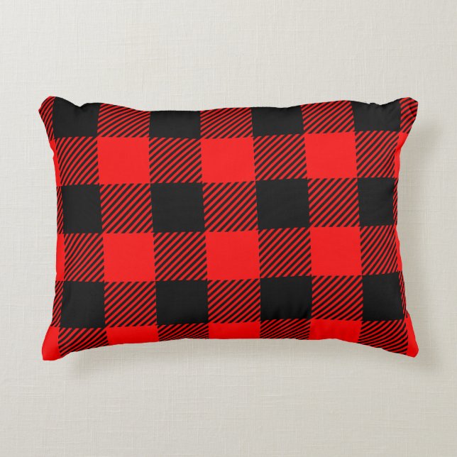 Coussins Décoratifs Buffalo Check Rouge et Noir Lumberjack Plaid Decor (Devant)