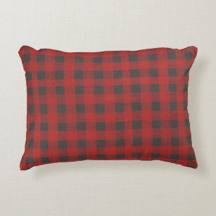 Coussins Décoratifs Buffle rouge et gris plaid