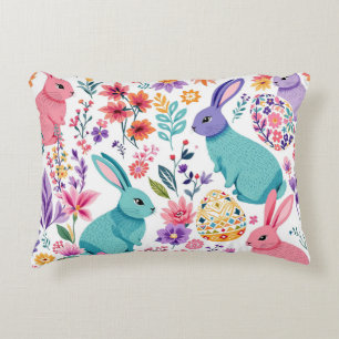 Coussins Décoratifs Bunnies printanières colorées Motif floral Pâques