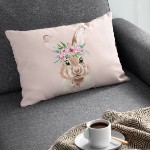 Coussins Décoratifs Bunny D'Aquarelle Rose Pastel Moderne Avec Fleurs