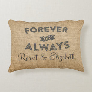Coussins Décoratifs Burlap pour toujours et toujours Mariage