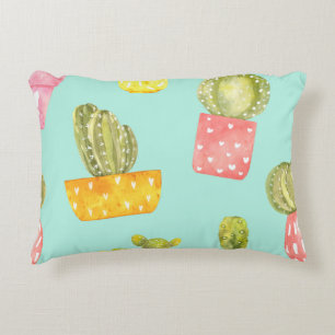 Coussins Décoratifs Cactus épineux dans les pots, motif aquarelle.