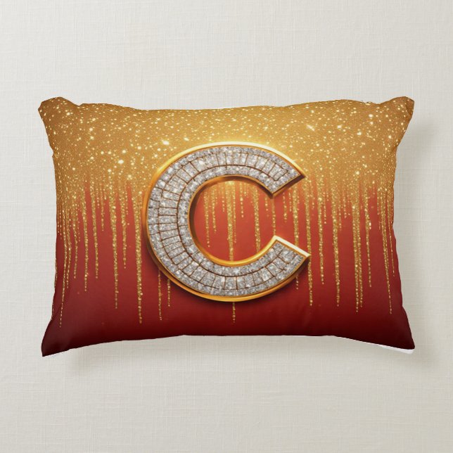 Coussins Décoratifs Cadeau Monogramme Lettre Initiale Pailletée Or (Devant)
