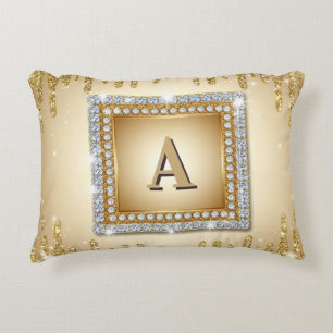 Coussins Décoratifs ✨ Cadre de monogramme de nom or diamant ✨