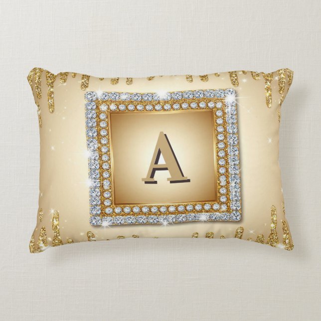 Coussins Décoratifs ✨ Cadre de monogramme de nom or diamant ✨ (Devant)