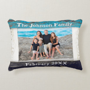 Coussins Décoratifs Cadre de photo de famille en bois bleu rustique