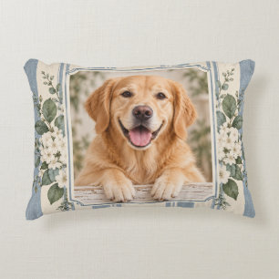 Coussins Décoratifs Cadre floral bleu Golden Retriever
