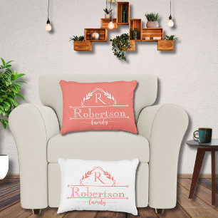 Coussins Décoratifs Cadre Monogramme de Famille Rose Corail Partagé