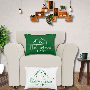 Coussins Décoratifs Cadre Monogramme de Famille Vert Forêt Partagé