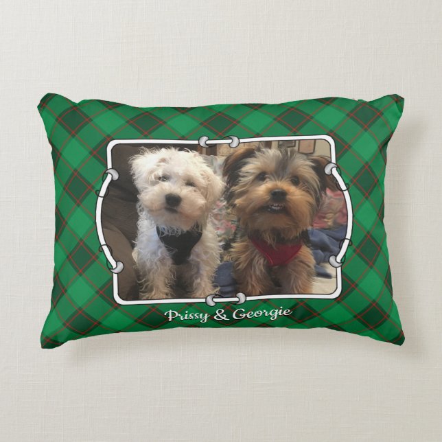 Coussins Décoratifs Cadres photo de Noël 2 personnalisés Rouge et Vert (Devant)